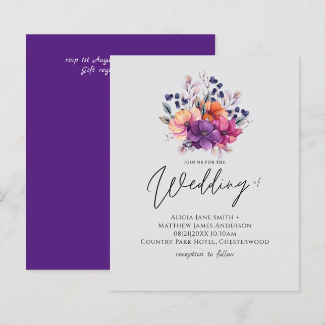 BUDGET Purple Orange Dusk Till Dawn Wedding INVITE (Front/Back)