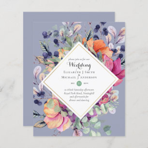 BUDGET Purple Orange Floral Wedding Invitations