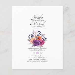 BUDGET Purple Orange Floral Wedding Invite Flyer