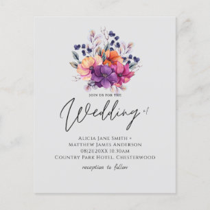 BUDGET Purple Orange Floral Wedding Invite Flyer