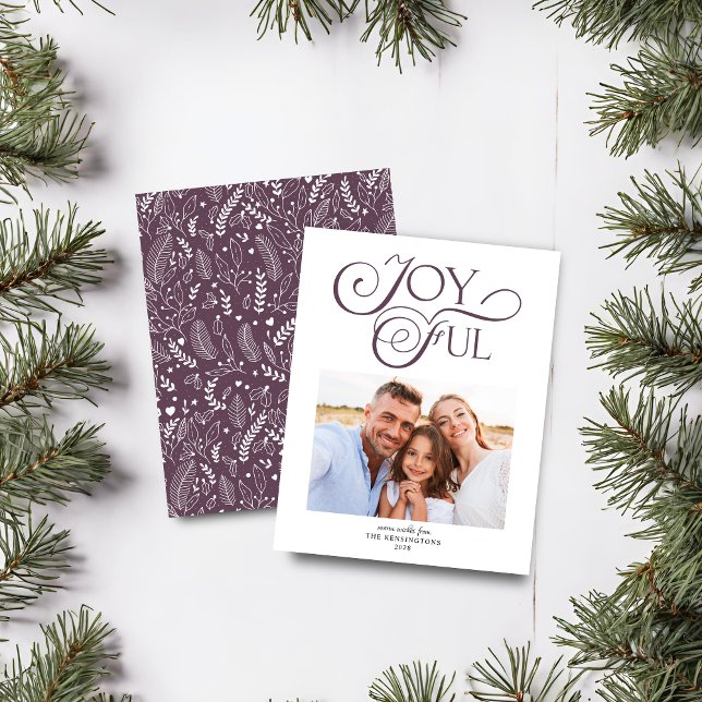 Budget Purple Pattern Joyful Christmas Photo (Budget Purple Pattern Joyful Christmas Photo Card)