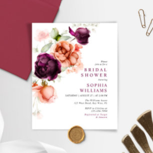 Budget Purple & Peach Bridal Shower Invitation
