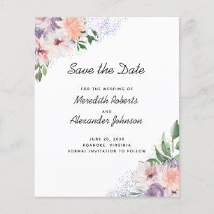 Budget Purple Peach Floral QR Code Save The Date