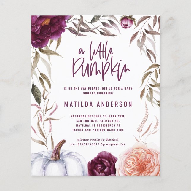 budget Purple peach pumpkin fall baby shower (Front)