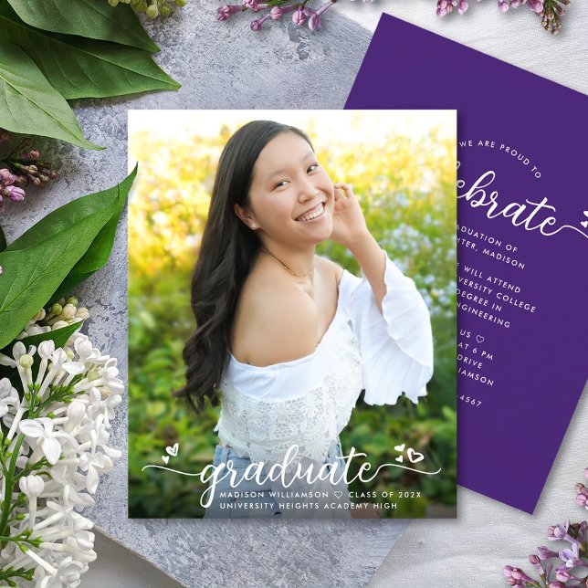 Budget Purple Photo Graduation Script Invitation  (Creator Uploaded)