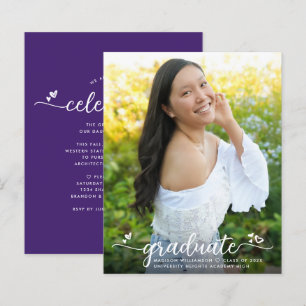Budget Purple Photo Graduation Script Invitation