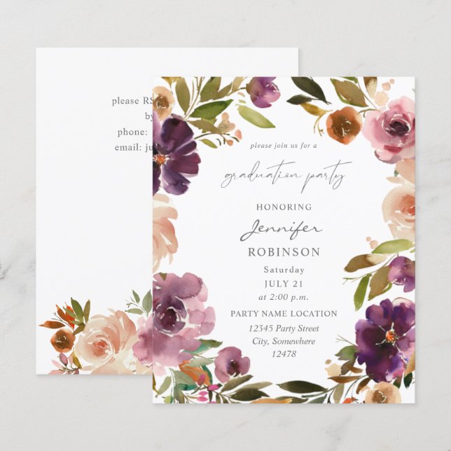 Budget Purple & Pink Floral Graduation Party (Front/Back)