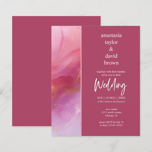 Budget Purple Pink Modern Wedding Invitation (Front/Back)