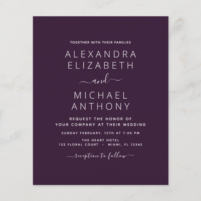 Budget Purple Plum Wedding Invitation Flyer (Front)