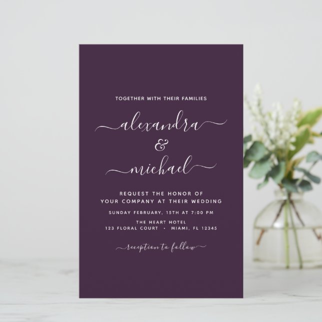 Budget Purple Plum Wedding Modern Typography (Standing Front)