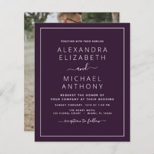 Budget Purple Plum Wedding with Photo Invitation