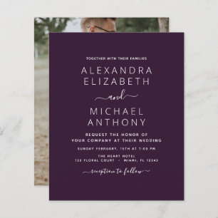 Budget Purple Plum Wedding with Photo Invitation