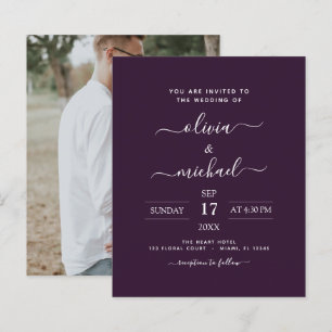 Budget Purple Plum Wedding with Photo Invitation