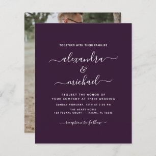 Budget Purple Plum Wedding with Photo Invitation