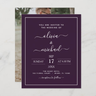 Budget Purple Plum Wedding with Photo Invitation