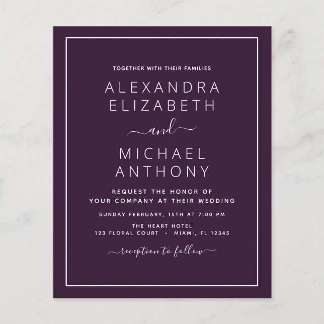 Budget Purple Plum Wedding with Photo Invitation F Flyer (Front)