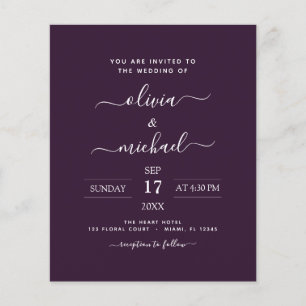 Budget Purple Plum Wedding with Photo Invitation Flyer