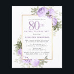 Budget Purple Rose 80th Birthday Surprise Party<br><div class="desc">Honour a special woman with this elegant and feminine 80th Birthday party invitation. 80th is written in large purple text. Birthday Surprise Party follows. The honoured guest's name is also in purple capital letters. The remainder of the text is soft dove grey. The 80th birthday celebration details are surrounded by...</div>