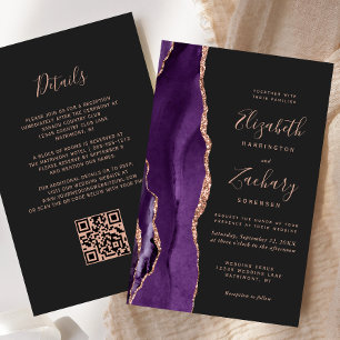 Budget Purple Rose Gold Agate Dark QR Code Wedding