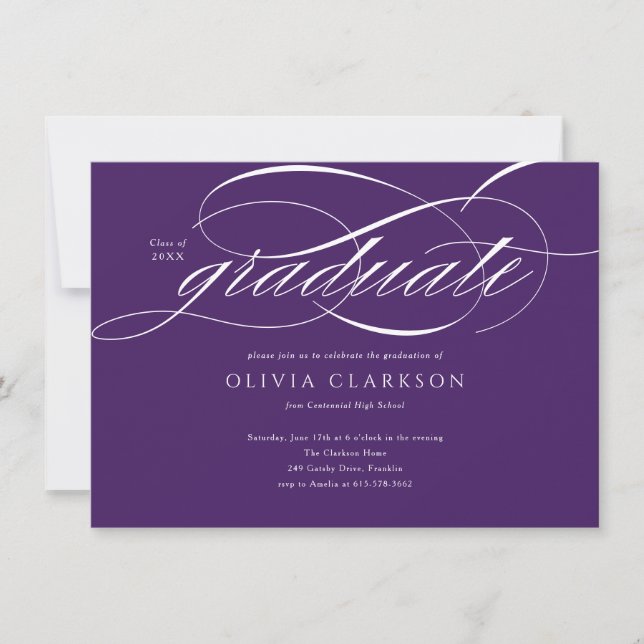 Budget Purple Script Photo Graduation Party Invitation (Front)