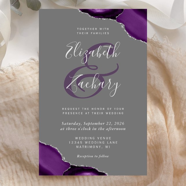 Budget Purple Silver Agate Corners Grey Wedding (Creator Uploaded)