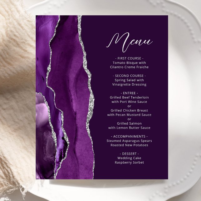 Budget Purple Silver Agate Plum Wedding Menu (Creator Uploaded)