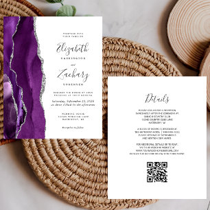 Budget Purple Silver Agate QR Code Wedding Invite