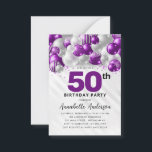 Budget Purple Silver Balloon Glitter 50th Birthday Card<br><div class="desc">Modern Glam Purple Violet Silver Balloon Glitter Sparkle Any Age Birthday Invitation</div>
