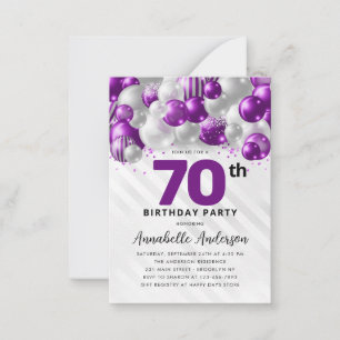 Budget Purple Silver Balloon Glitter 70th Birthday Card