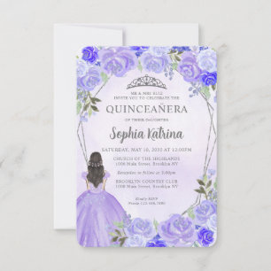 Budget Purple Silver Floral Princess Quinceañera Card