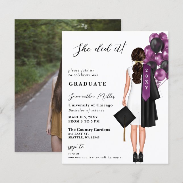 Budget Purple Simple Photo She Did It Graduation (Front/Back)