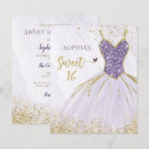 Budget Purple Sparkle Dress Sweet 16 Invitation