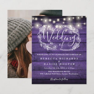 Budget Purple String Light Photo Wedding Invite