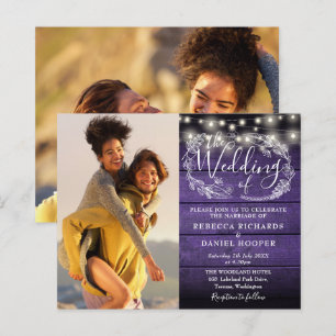 Budget Purple String Lights 2 Photo Wedding Invite
