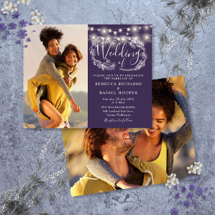 Budget Purple String Lights 2 Photo Wedding Invite