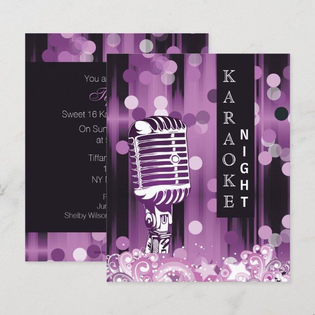 Budget Purple Sweet 16 Karaoke Invitation (Front/Back)