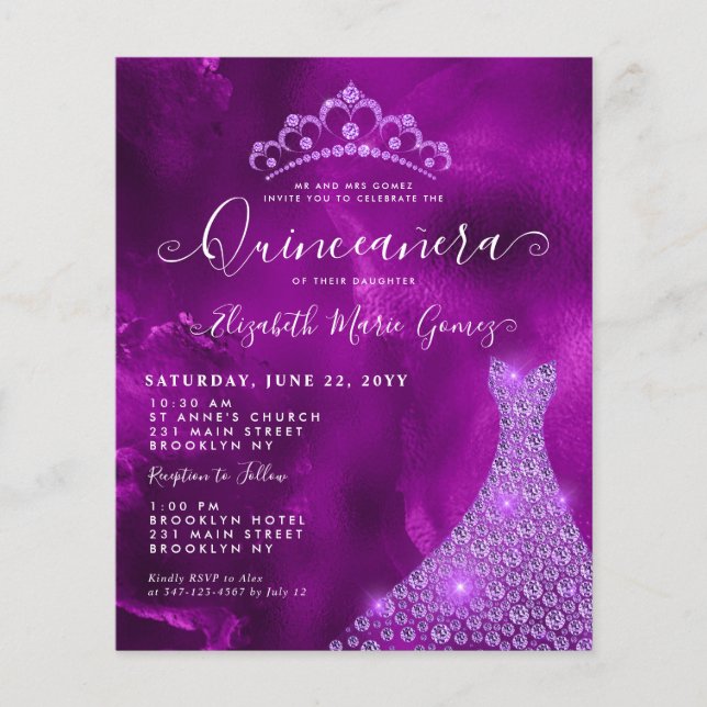 Budget Purple Violet Diamond Tiara Quinceanera (Front)