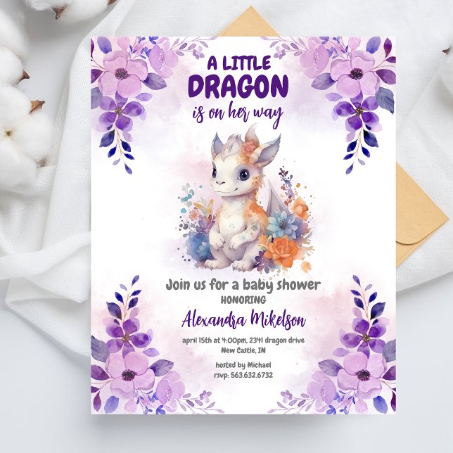 Budget  Purple Watercolor Dragon Baby Shower (Creator Uploaded)