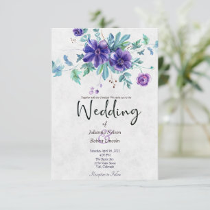 Budget Purple watercolor floral wedding Invitation