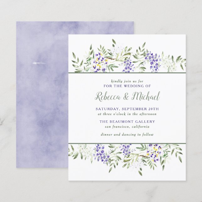 Budget Purple Watercolor Wisteria Floral Wedding (Front/Back)