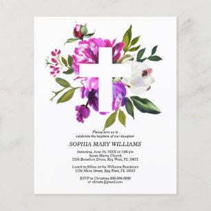 Budget Purple & White Cross Baptism Invitation