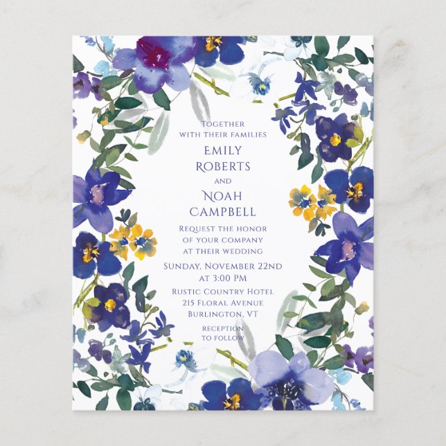 Budget Purple & White Orchid Floral Wedding Flyer (Front)