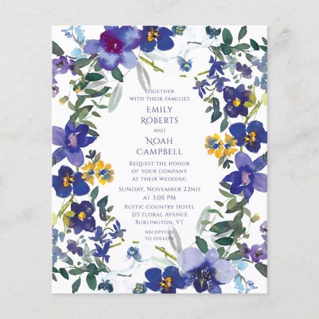 Budget Purple & White Orchid Floral Wedding Flyer (Front)