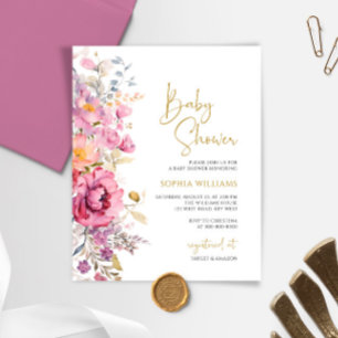 Budget Purple Wildflowers Baby Shower Invitation