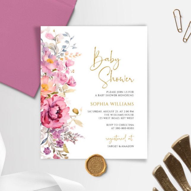Budget Purple Wildflowers Baby Shower Invitation (Creator Uploaded)