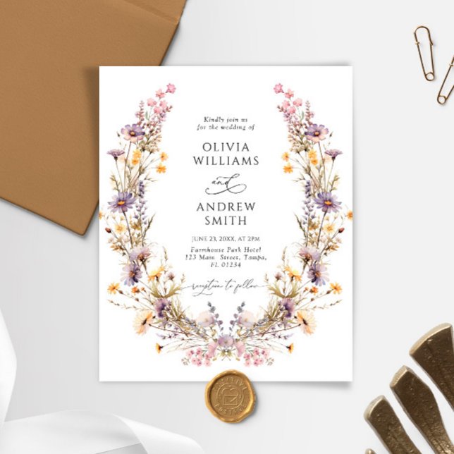 Budget Purple Wildflowers Wedding Invitation (Creator Uploaded)