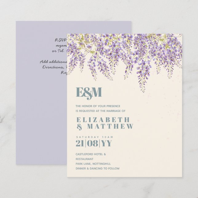 BUDGET  Purple Wisteria Sage Floral Garden Wedding (Front/Back)
