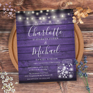 Budget Purple Wood Mason Jars Wedding Invitation