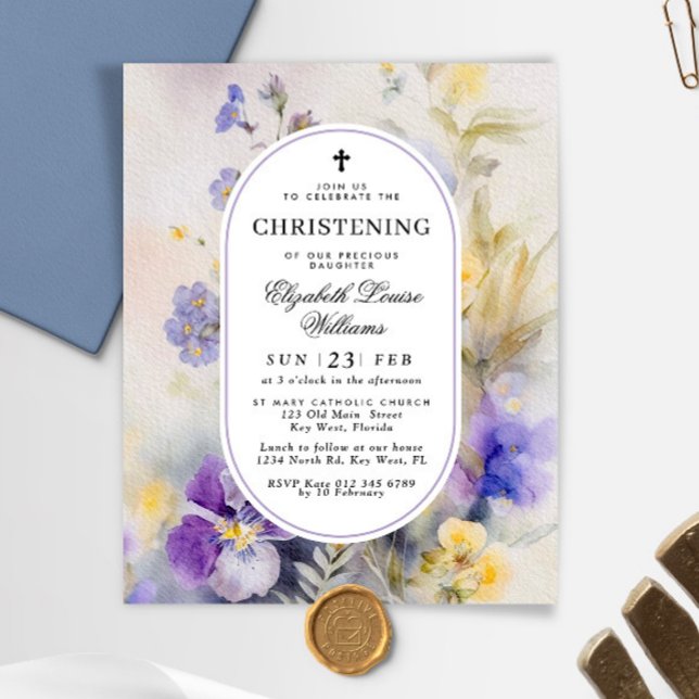 Budget Purple & Yellow Christening Invitation (Creator Uploaded)