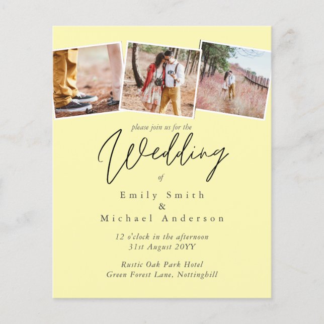 BUDGET Purple Yellow Grey Colours Wedding Invite (Front)